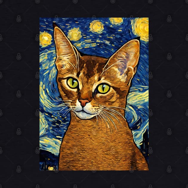 Abyssinian Cat Breed Painting in a Van Gogh Starry Night Art Style by Art-Jiyuu